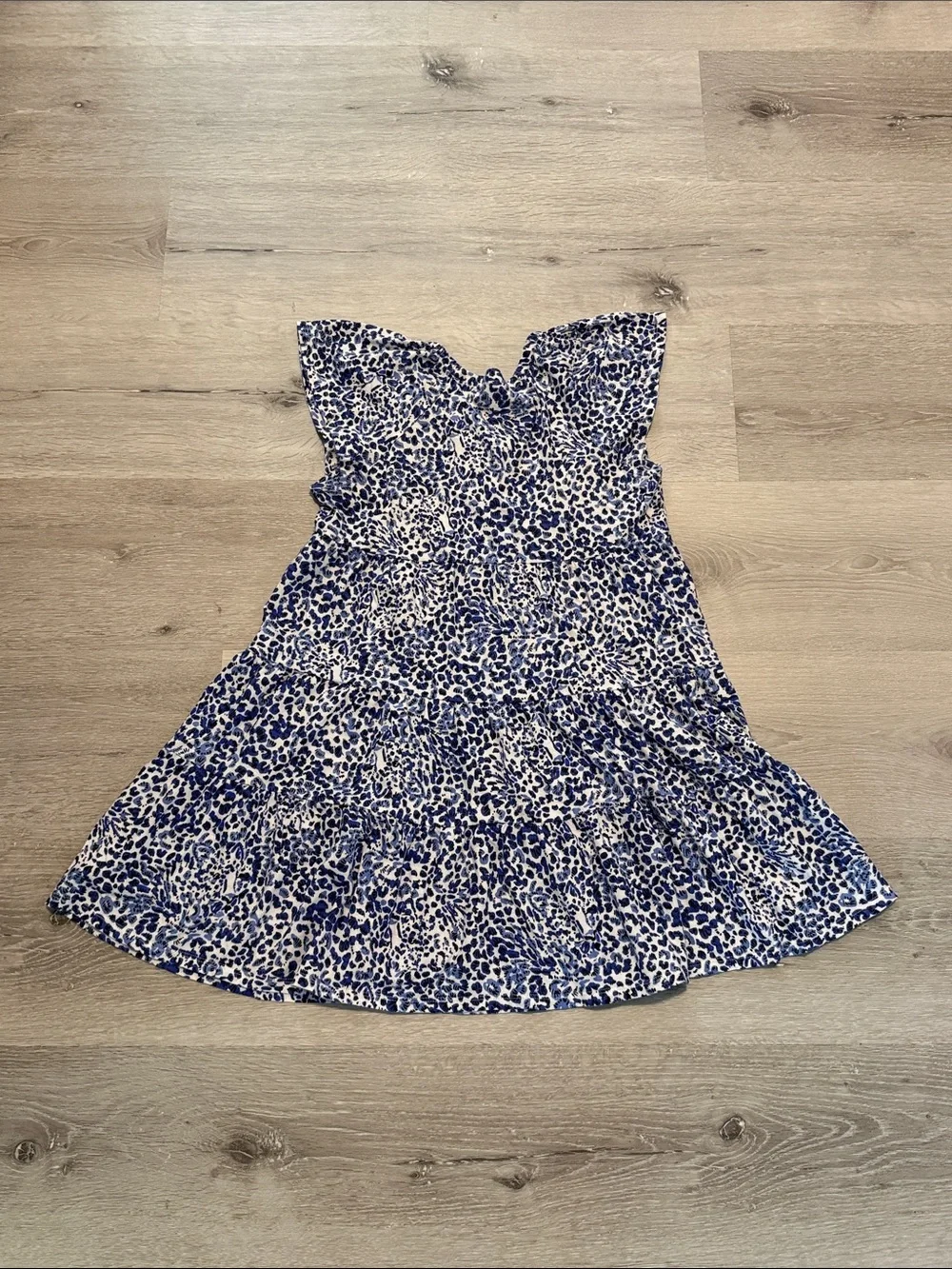 Lilly Pulitzer Blue and White Leopard-Print Tiered Flutter‎ Dress